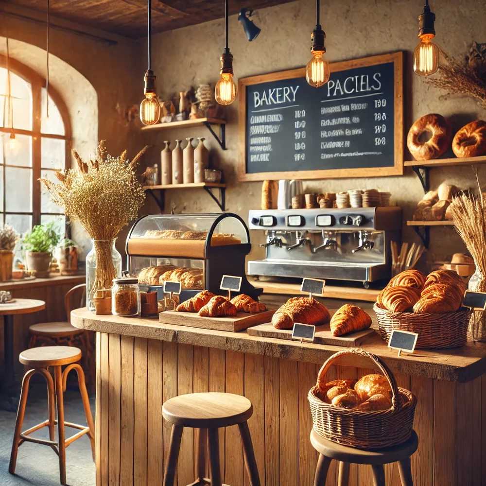 Panadería artesanal cálida y acogedora